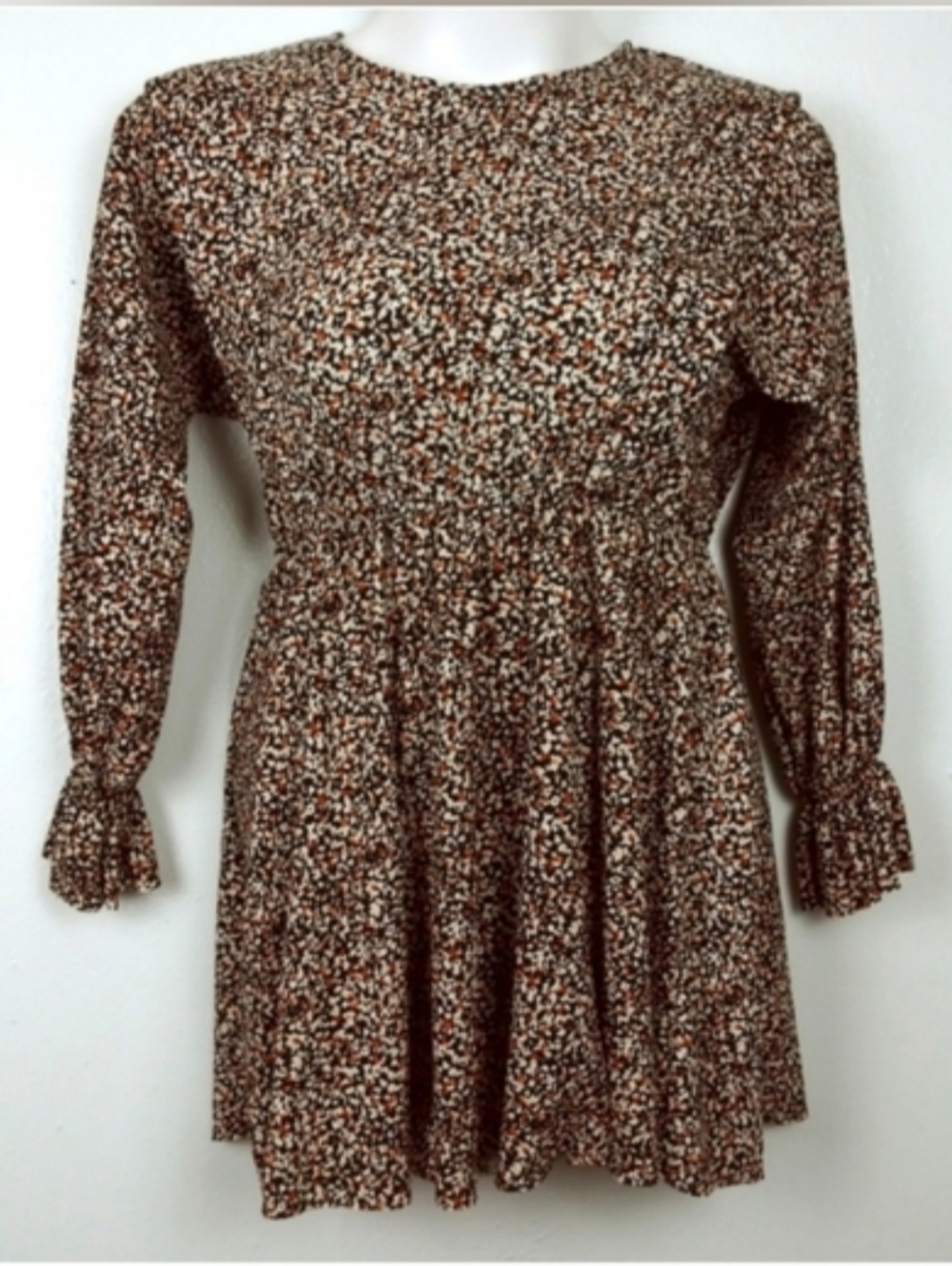 Zara Size S Abstract Floral Print Dress  Smoked Cuff Casual